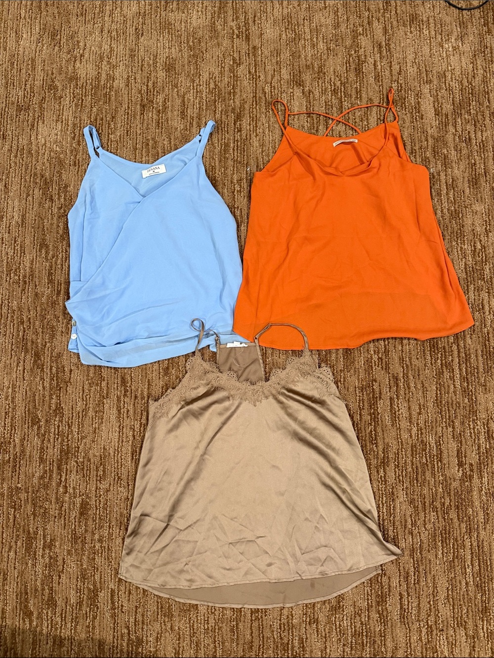 Women’s Sleeveless Cami Tank Top - Blue, Orange, Tan